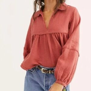 NEW Free People Silver Lining bohemian coral cropped gauze top